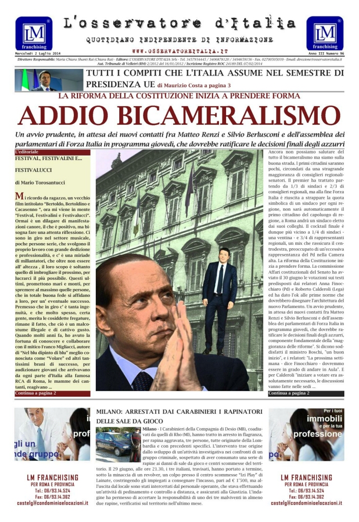 L'osservatore d'Italia edizione del 2 Luglio 2014